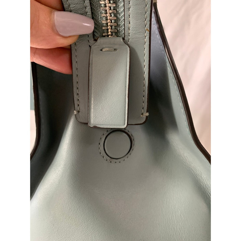 Coach Light Blue Leather Satchel Bag Silver Hardware Top Handle Zip Closure#869 - Picture 11 of 13